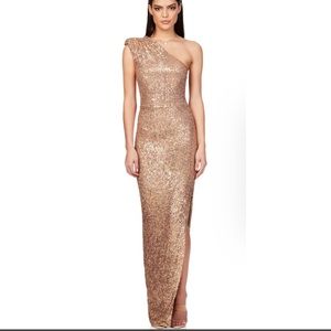 Nookie Veda Embellished One Shoulder Gown - Caramel NWT